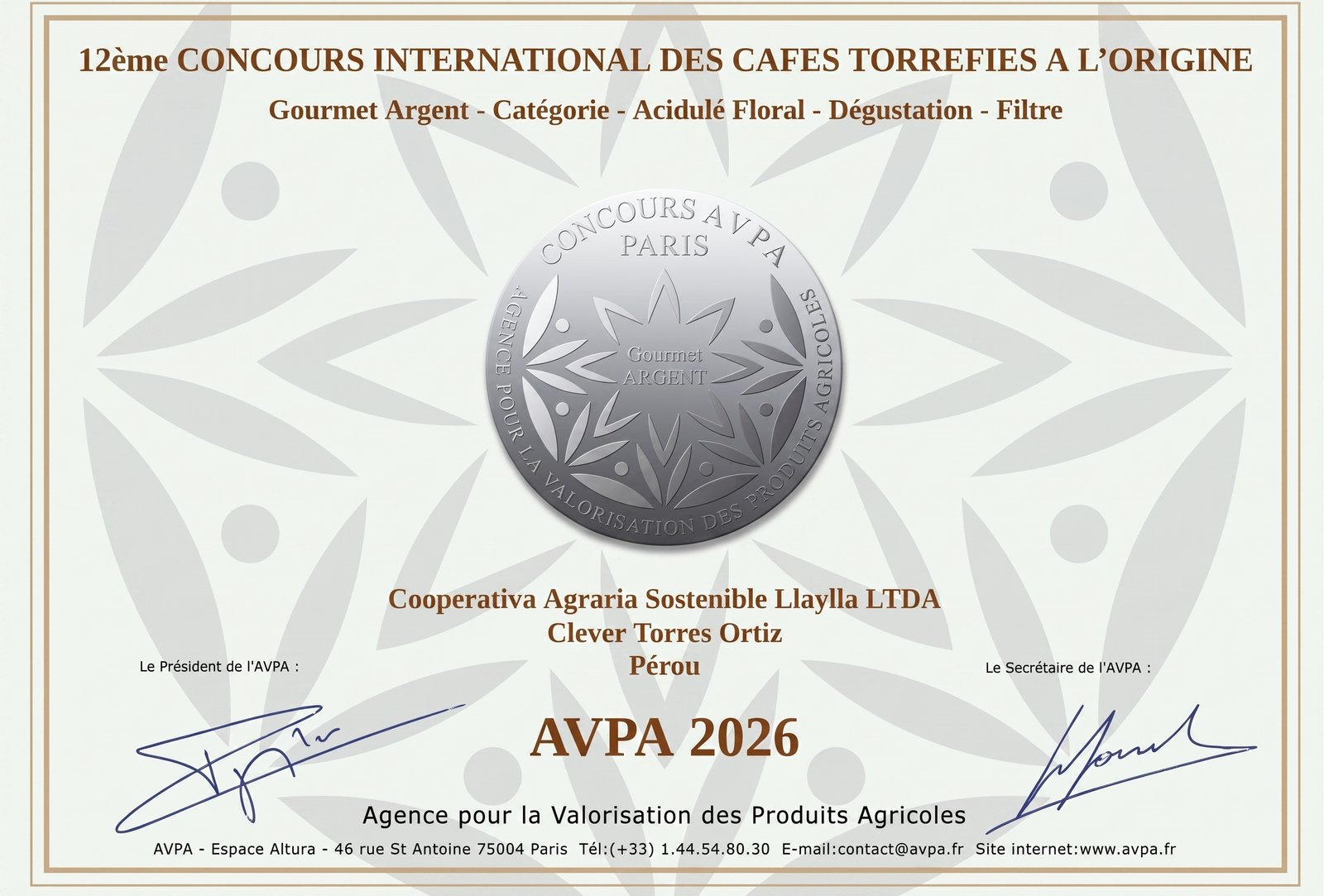 Diploma AVPA París 2026 Gourmet Argent Fundo Torres